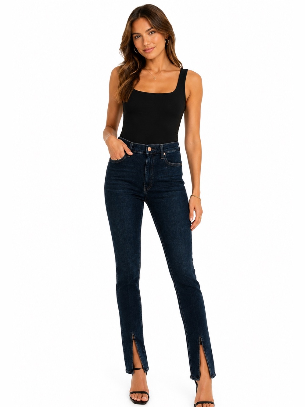 Pistola Women’s Size 28 Dark Wash High Rise Slim Stretch Jeans Split Hem